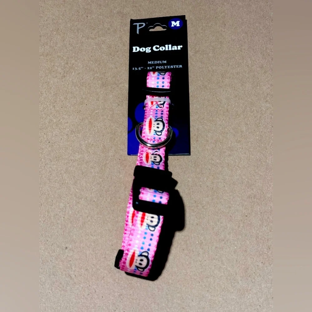PAUL FRANK PINK CIRCLES ADJUSTABLE DOG COLLAR SIZE MEDIUM